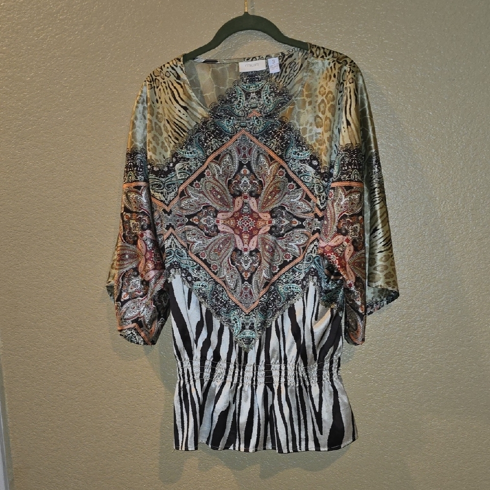 CHICOS SIZE 3 Multicolor Bohemian Tunic Top